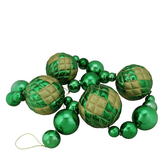 6&#x27; Oversized Shatterproof Shiny Green Ball Garland with Gold Glitter